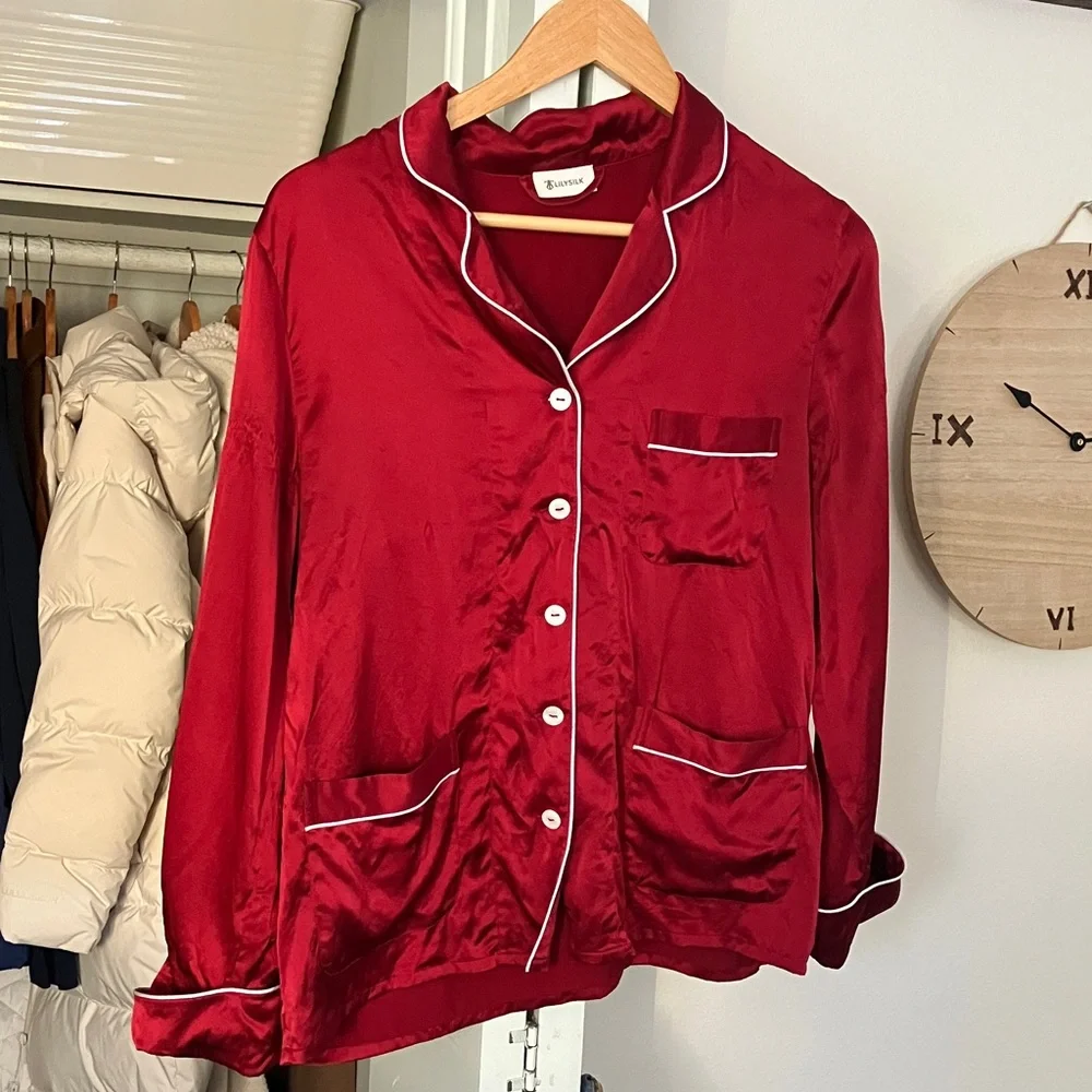 LILYSILK Women's Red PJ Set, (Small) - Picture 3 of 7